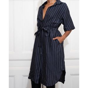 SOLD Waist Tie Dress Navy White Stripe